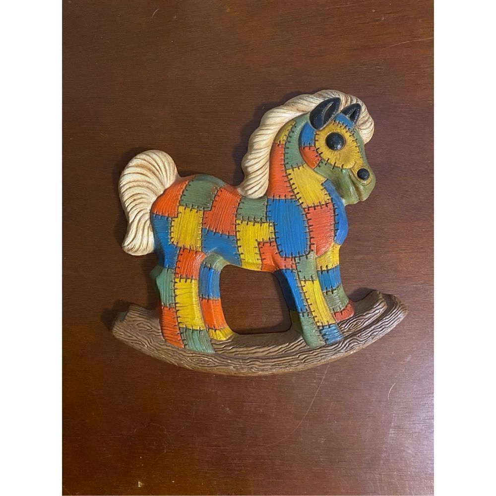 Vintage 70’s patchwork rocking horse wall art